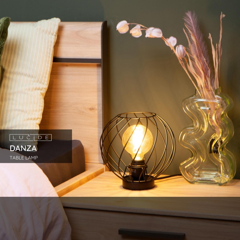 Lucide DANZA - Stolná lampa - Ø 25 cm - 1xE27 - Čierna